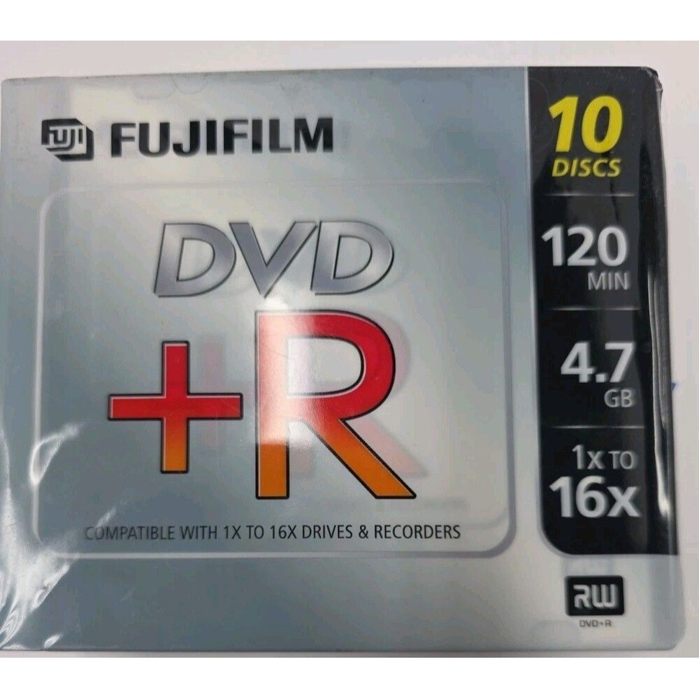 New FUJIFILM DVD +R 120 Min 1x to 16x 4.7 GB 10 Disc Pack Slimline Jewel Cases